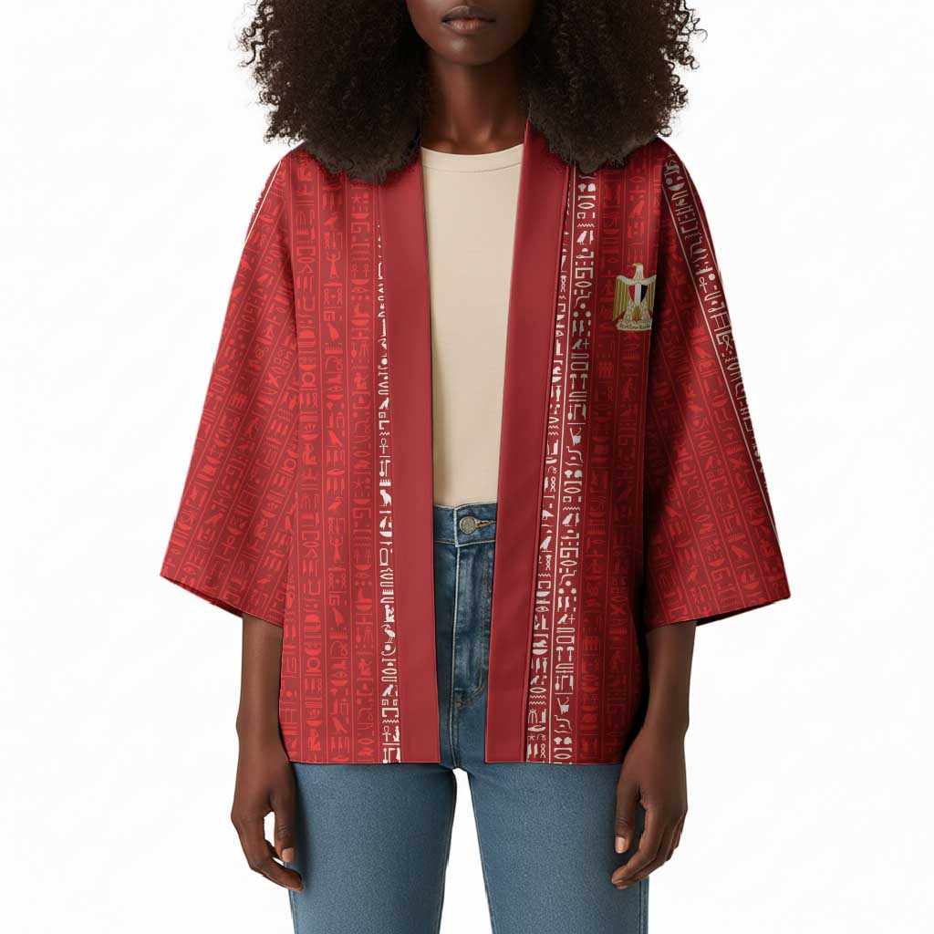 World Football 2026 Egypt Custom Kimono Red Ancient Egyptian Hieroglyphs - African Pride