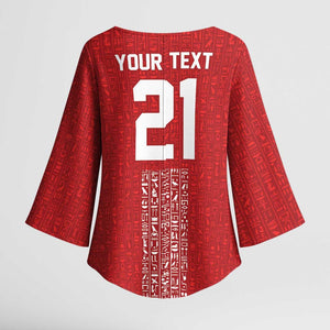 World Football 2026 Egypt Custom Kimono Sleeve Blouse Red Ancient Egyptian Hieroglyphs - African Pride