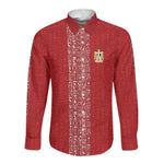 World Football 2026 Egypt Custom Long Sleeve Button Shirt Red Ancient Egyptian Hieroglyphs - African Pride