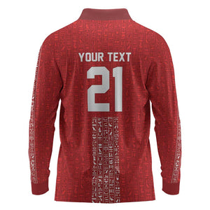 World Football 2026 Egypt Custom Long Sleeve Polo Shirt Red Ancient Egyptian Hieroglyphs - African Pride