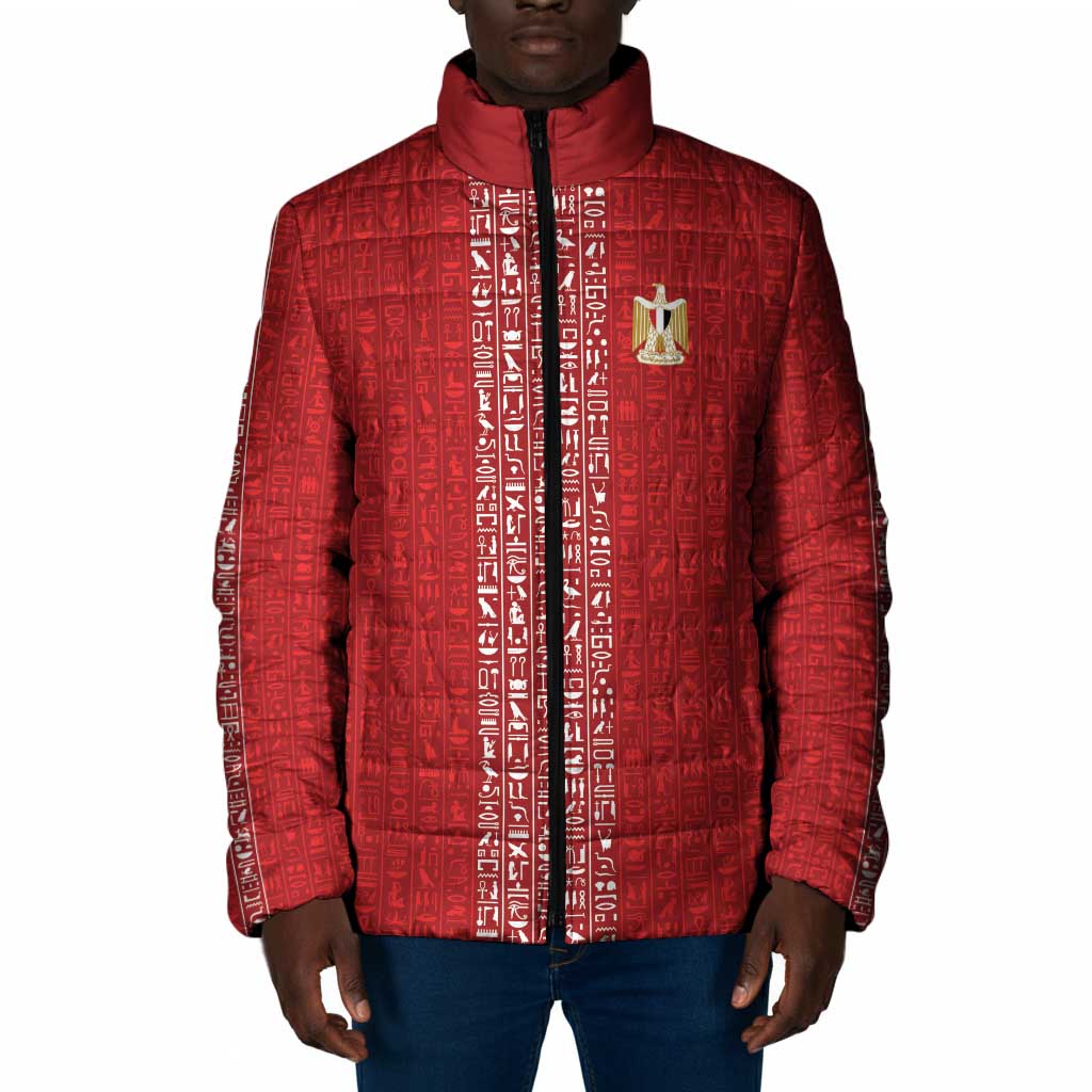 World Football 2026 Egypt Custom Padded Jacket Red Ancient Egyptian Hieroglyphs - African Pride