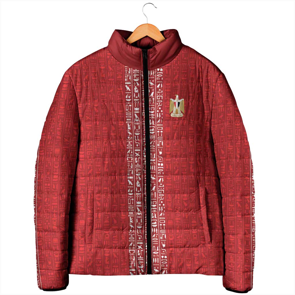 World Football 2026 Egypt Custom Padded Jacket Red Ancient Egyptian Hieroglyphs - African Pride
