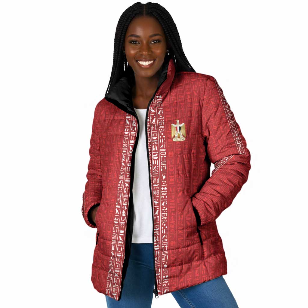 World Football 2026 Egypt Custom Padded Jacket Red Ancient Egyptian Hieroglyphs - African Pride