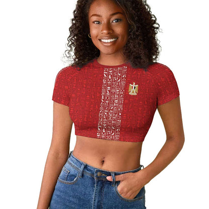 World Football 2026 Egypt Custom Raglan Cropped T shirt Red Ancient Egyptian Hieroglyphs LT9