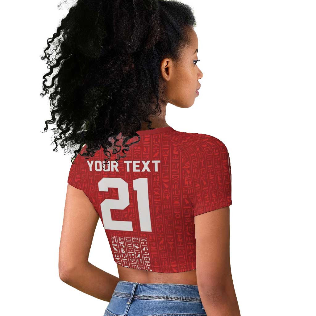 World Football 2026 Egypt Custom Raglan Cropped T shirt Red Ancient Egyptian Hieroglyphs LT9