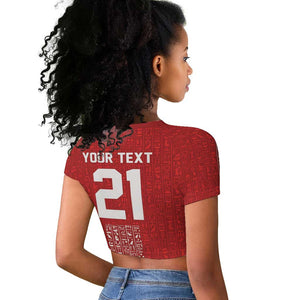 World Football 2026 Egypt Custom Raglan Cropped T shirt Red Ancient Egyptian Hieroglyphs LT9