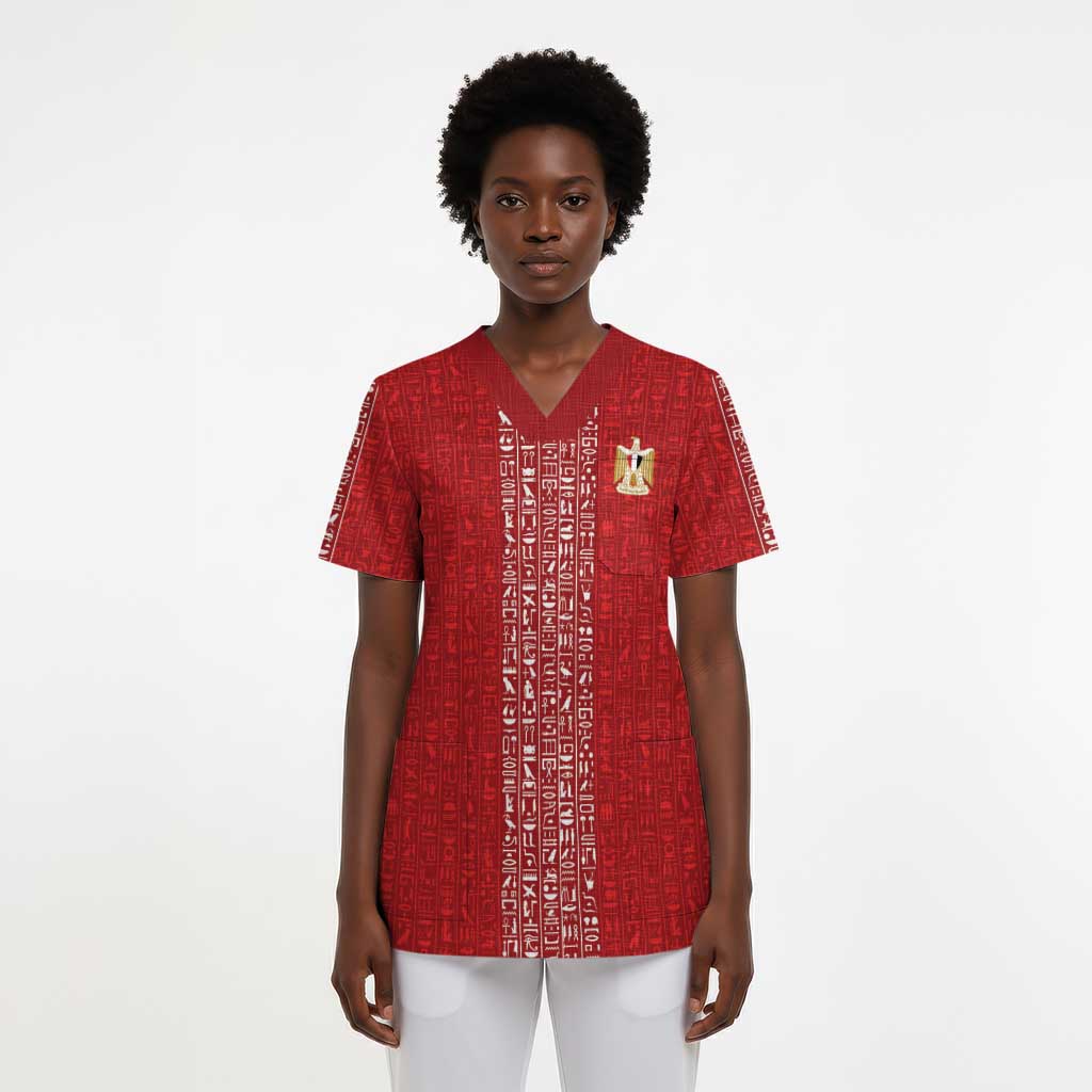 World Football 2026 Egypt Custom Scrub Top Red Ancient Egyptian Hieroglyphs - African Pride
