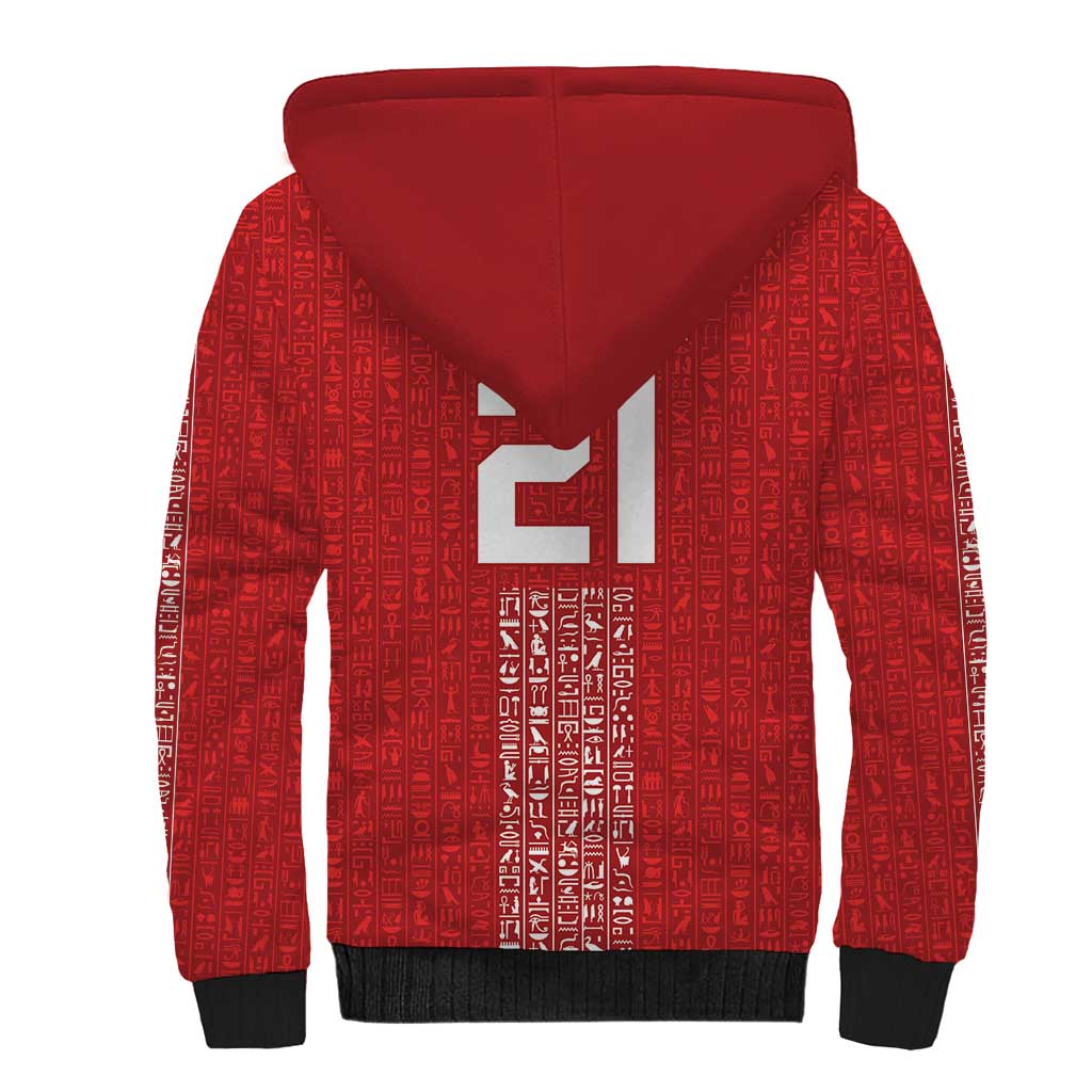 World Football 2026 Egypt Custom Sherpa Hoodie Red Ancient Egyptian Hieroglyphs - African Pride