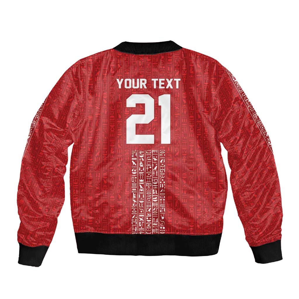 World Football 2026 Egypt Custom Sleeve Zip Bomber Jacket Red Ancient Egyptian Hieroglyphs - African Pride