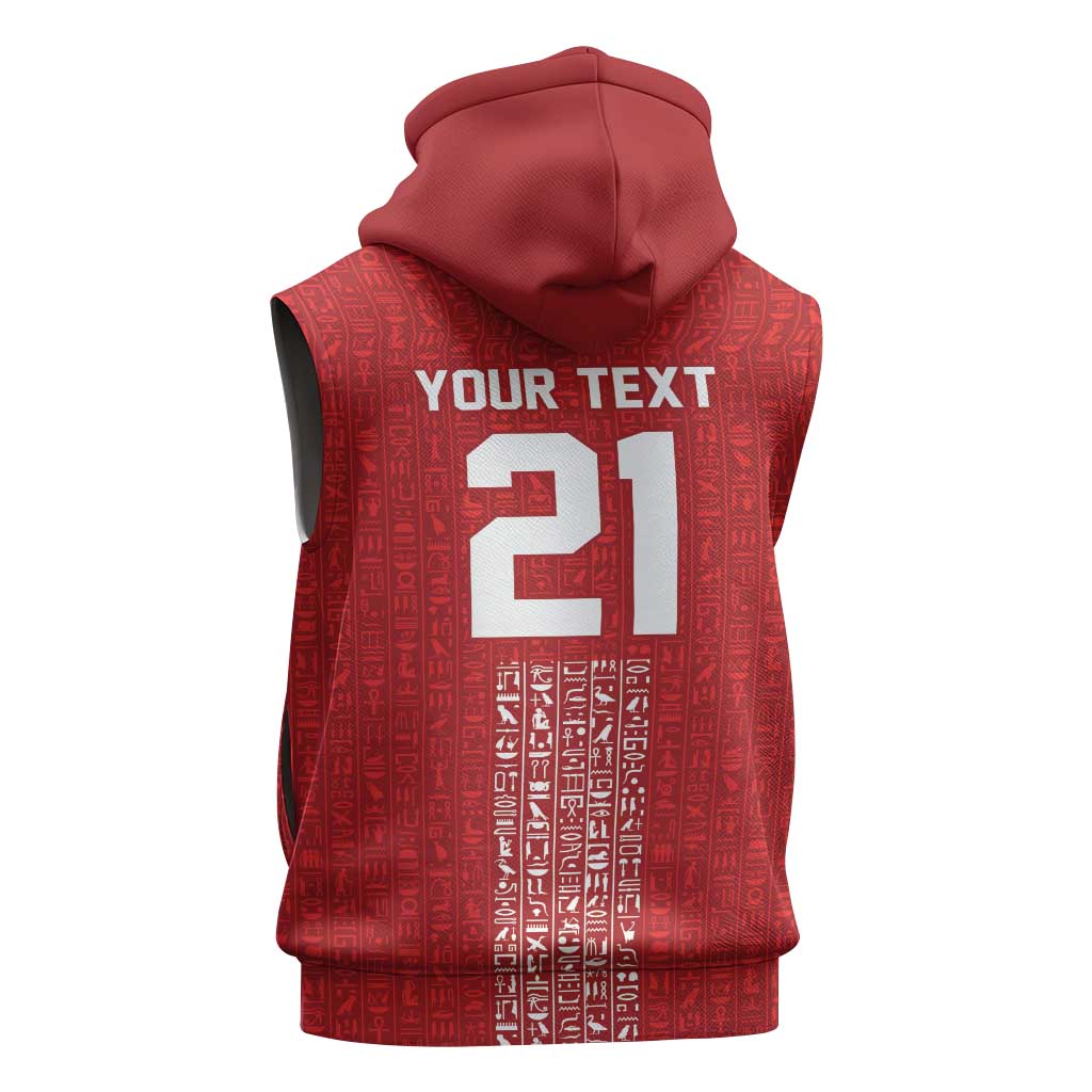 World Football 2026 Egypt Custom Sleeveless Hoodie Red Ancient Egyptian Hieroglyphs - African Pride