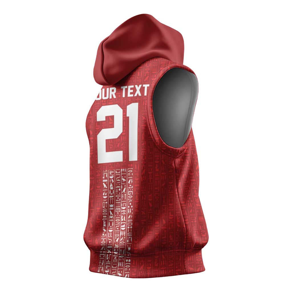 World Football 2026 Egypt Custom Sleeveless Hoodie Red Ancient Egyptian Hieroglyphs - African Pride