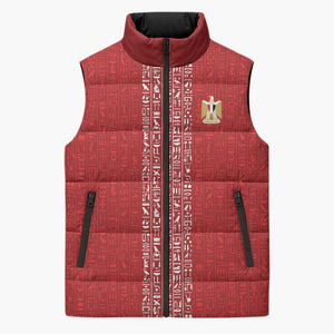 World Football 2026 Egypt Custom Sleeveless Puffer Jacket Red Ancient Egyptian Hieroglyphs - African Pride