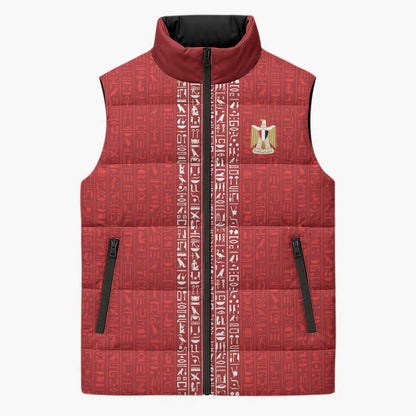 World Football 2026 Egypt Custom Sleeveless Puffer Jacket Red Ancient Egyptian Hieroglyphs - African Pride