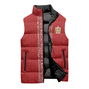 World Football 2026 Egypt Custom Sleeveless Puffer Jacket Red Ancient Egyptian Hieroglyphs - African Pride