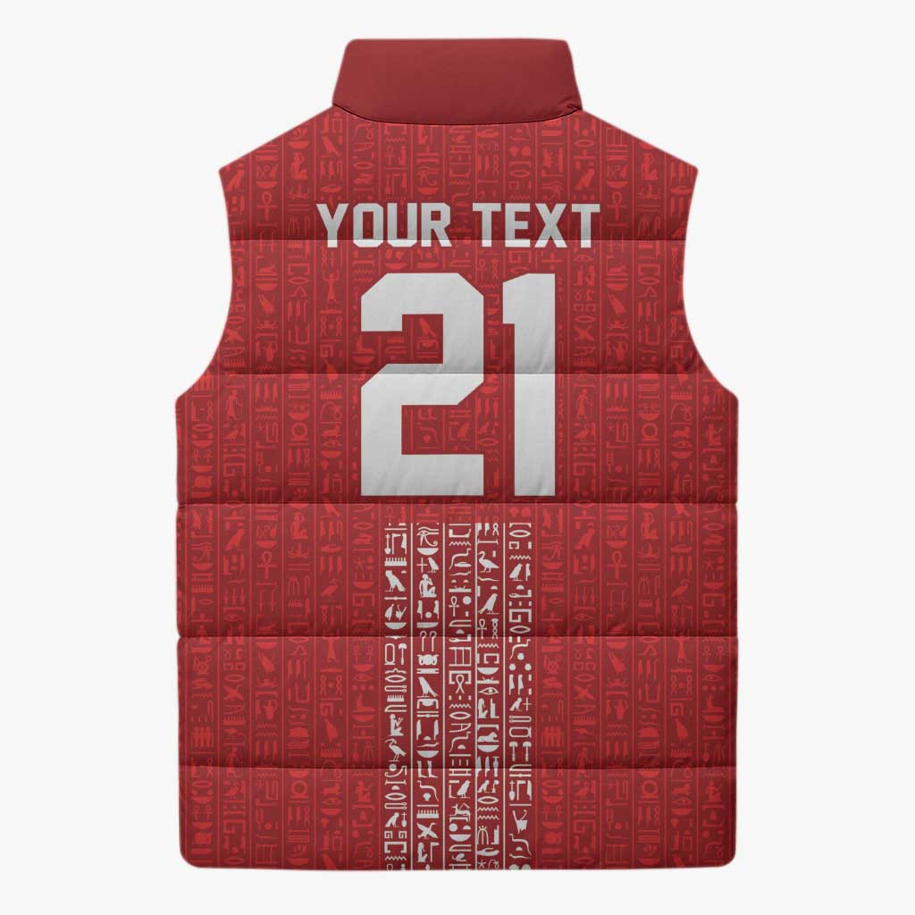 World Football 2026 Egypt Custom Sleeveless Puffer Jacket Red Ancient Egyptian Hieroglyphs - African Pride