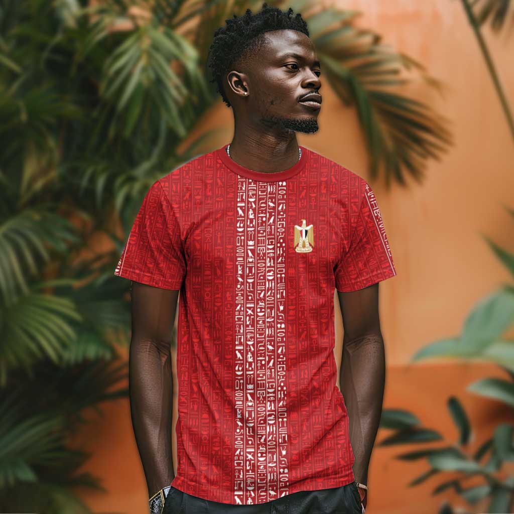 World Football 2026 Egypt Custom T shirt Red Ancient Egyptian Hieroglyphs LT9