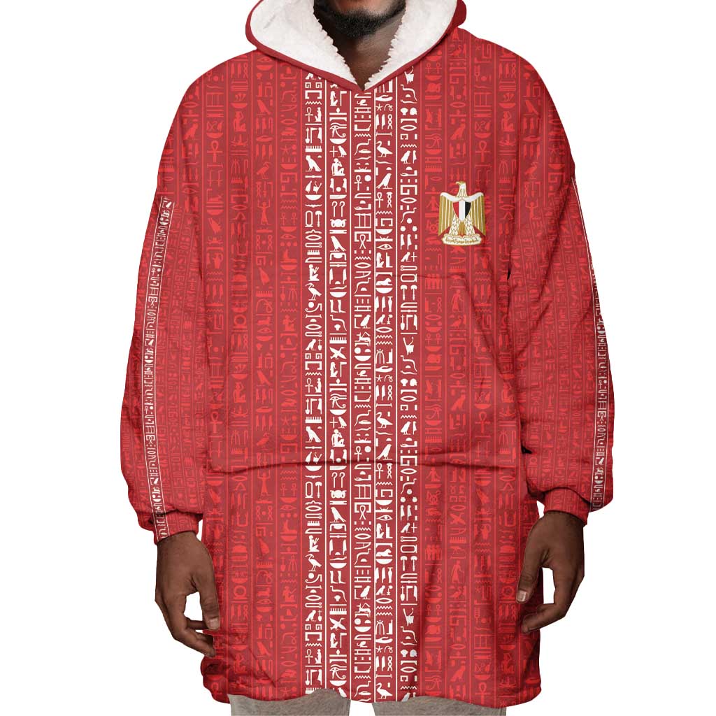 World Football 2026 Egypt Custom Wearable Blanket Hoodie Red Ancient Egyptian Hieroglyphs - African Pride
