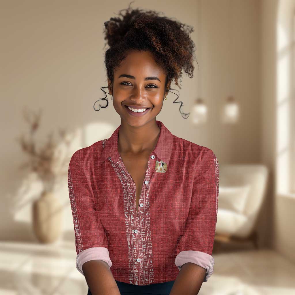 World Football 2026 Egypt Custom Women Casual Shirt Red Ancient Egyptian Hieroglyphs - African Pride