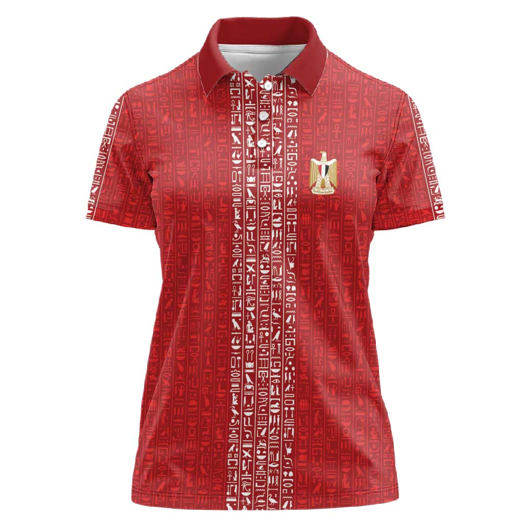 World Football 2026 Egypt Custom Women Polo Shirt Red Ancient Egyptian Hieroglyphs LT9