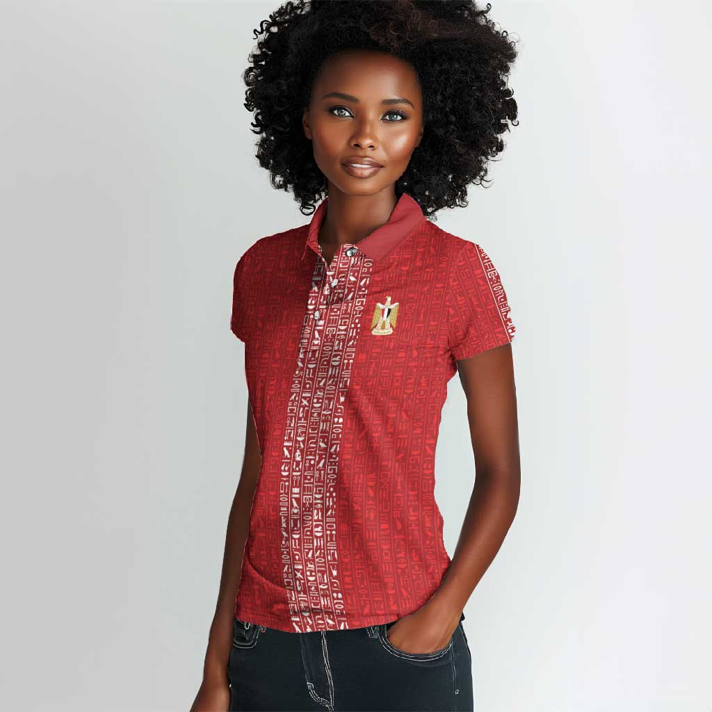 World Football 2026 Egypt Custom Women Polo Shirt Red Ancient Egyptian Hieroglyphs LT9