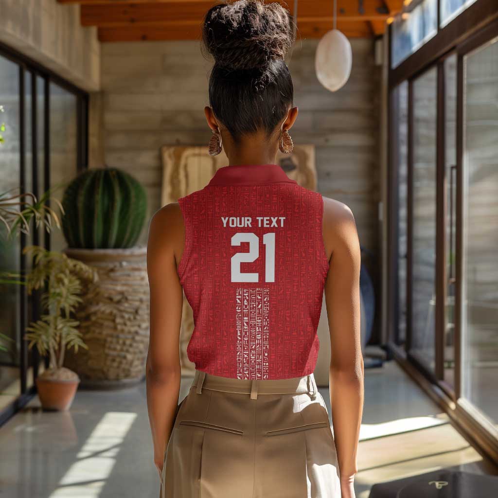 World Football 2026 Egypt Custom Women Sleeveless Polo Shirt Red Ancient Egyptian Hieroglyphs - African Pride