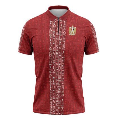 World Football 2026 Egypt Custom Zipper Polo Shirt Red Ancient Egyptian Hieroglyphs - African Pride