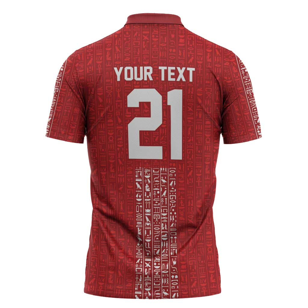 World Football 2026 Egypt Custom Zipper Polo Shirt Red Ancient Egyptian Hieroglyphs - African Pride