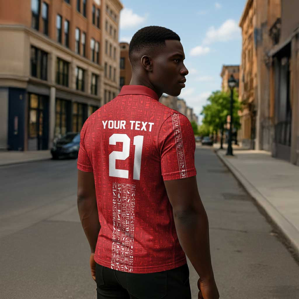 World Football 2026 Egypt Custom Zipper Polo Shirt Red Ancient Egyptian Hieroglyphs - African Pride