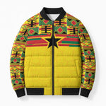 World Football 2026 Ghana Custom Bomber Puffer Jacket Black Stars African Kente Pattern - African Pride