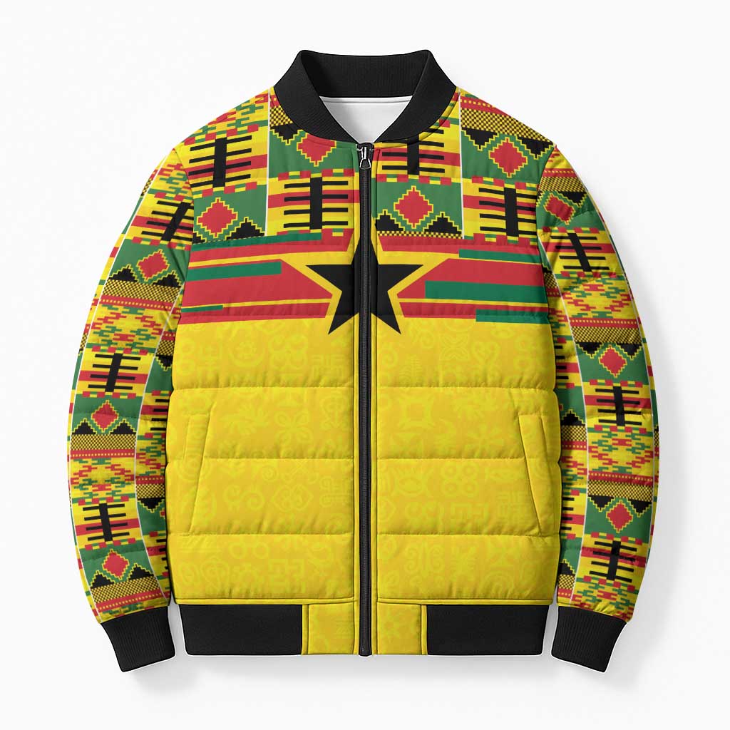 World Football 2026 Ghana Custom Bomber Puffer Jacket Black Stars African Kente Pattern - African Pride