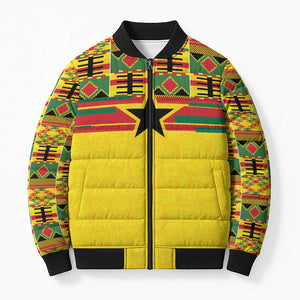 World Football 2026 Ghana Custom Bomber Puffer Jacket Black Stars African Kente Pattern - African Pride