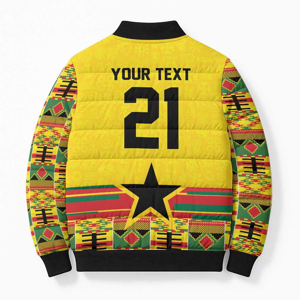World Football 2026 Ghana Custom Bomber Puffer Jacket Black Stars African Kente Pattern - African Pride