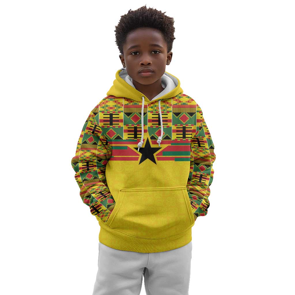 World Football 2026 Ghana Custom Kid Hoodie Black Stars African Kente Pattern - African Pride