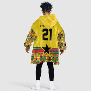 World Football 2026 Ghana Custom Kid Wearable Blanket Hoodie Black Stars African Kente Pattern - African Pride