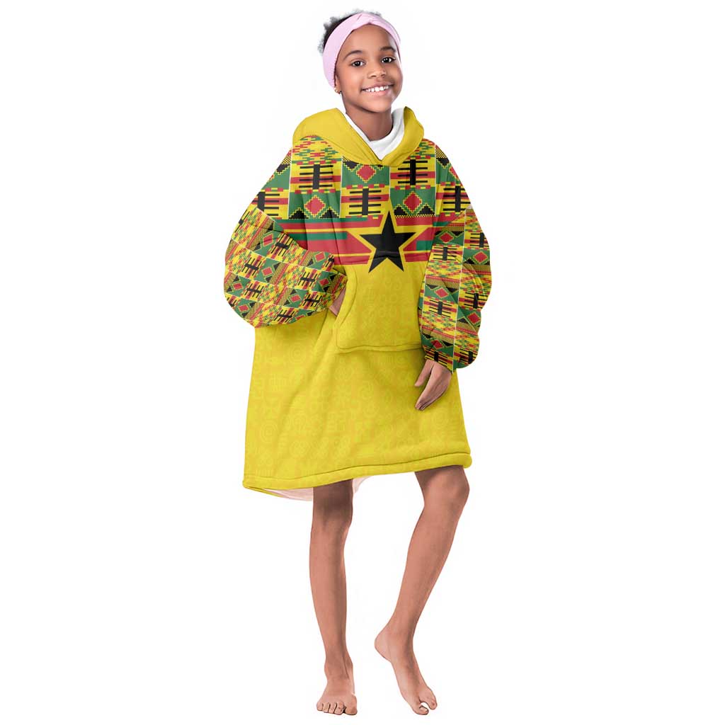 World Football 2026 Ghana Custom Kid Wearable Blanket Hoodie Black Stars African Kente Pattern - African Pride