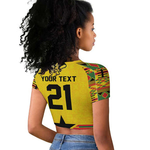 World Football 2026 Ghana Custom Raglan Cropped T shirt Black Stars African Kente Pattern LT9