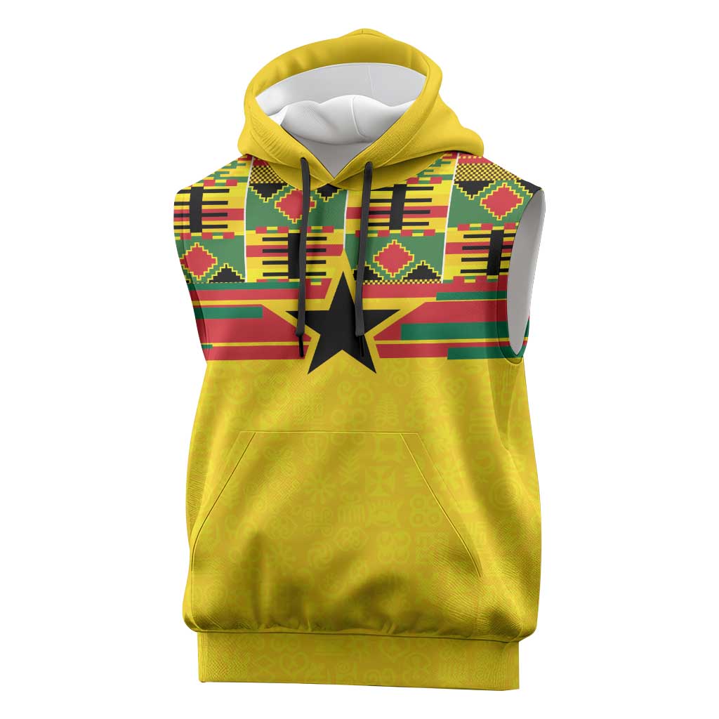 World Football 2026 Ghana Custom Sleeveless Hoodie Black Stars African Kente Pattern - African Pride