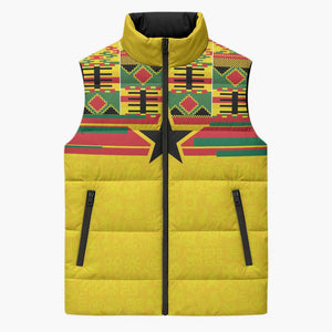 World Football 2026 Ghana Custom Sleeveless Puffer Jacket Black Stars African Kente Pattern - African Pride