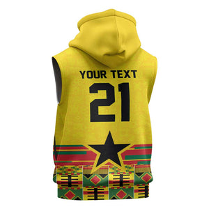 World Football 2026 Ghana Custom Sleeveless Zip Hoodie Black Stars African Kente Pattern - African Pride