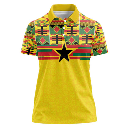 World Football 2026 Ghana Custom Women Polo Shirt Black Stars African Kente Pattern LT9