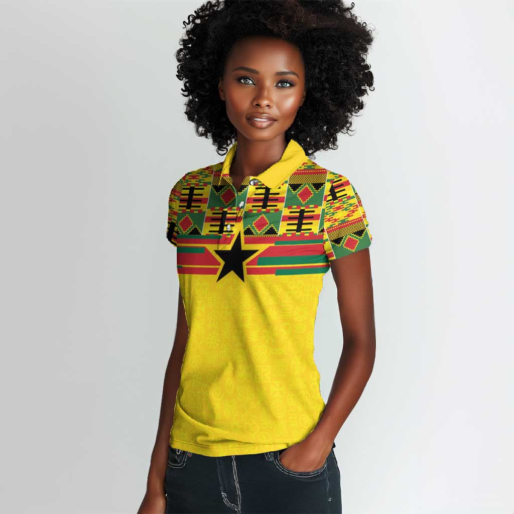 World Football 2026 Ghana Custom Women Polo Shirt Black Stars African Kente Pattern LT9