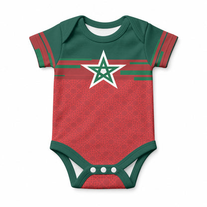 World Football 2026 Morocco Custom Baby Onesie African Geometric Red Pattern