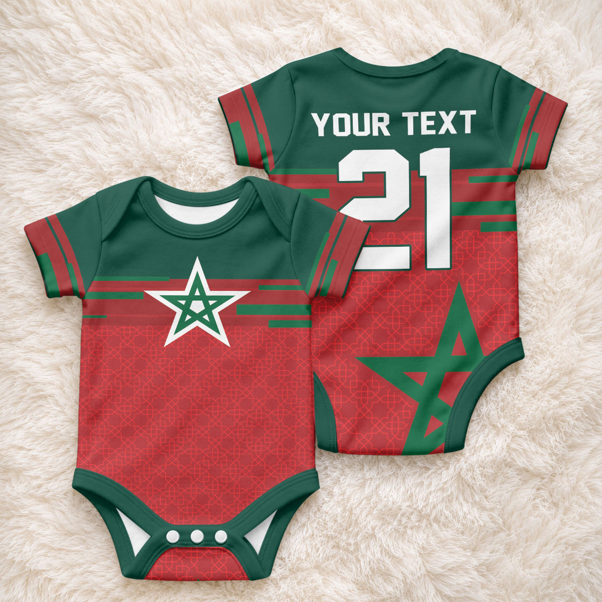 World Football 2026 Morocco Custom Baby Onesie African Geometric Red Pattern