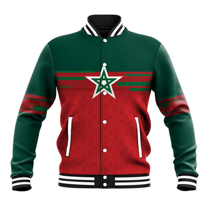 World Football 2026 Morocco Custom Baseball Jacket African Geometric Red Pattern - African Pride