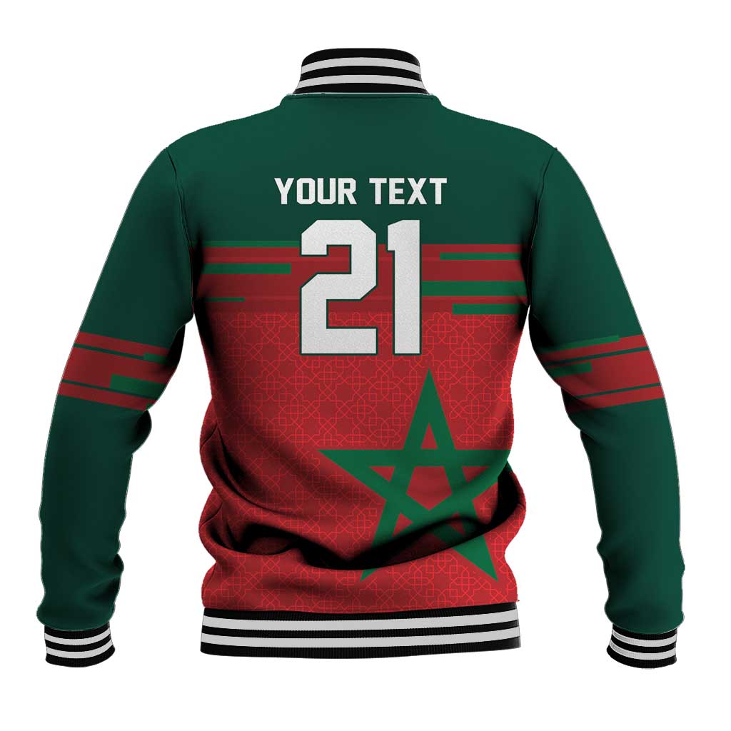 World Football 2026 Morocco Custom Baseball Jacket African Geometric Red Pattern - African Pride