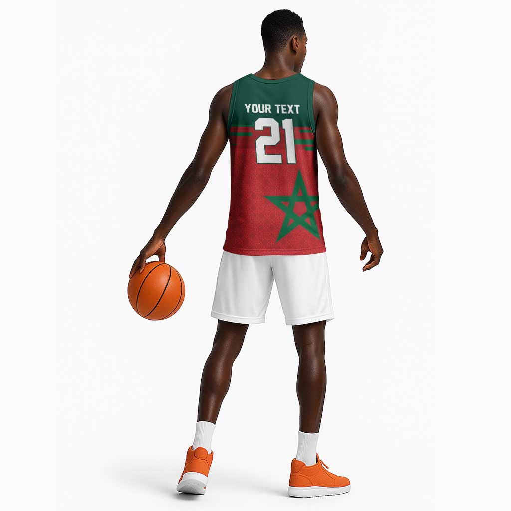World Football 2026 Morocco Custom Basketball Jersey African Geometric Red Pattern - African Pride