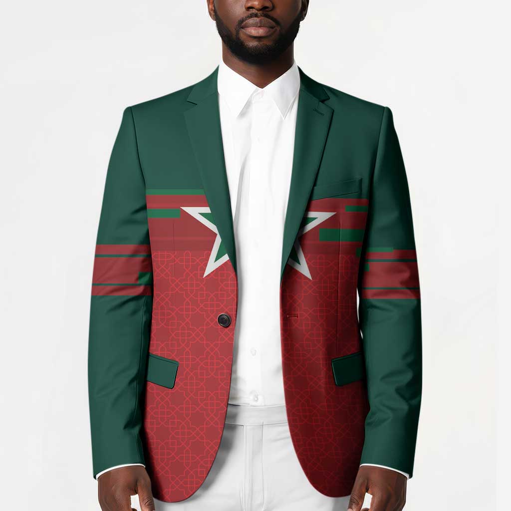 World Football 2026 Morocco Custom Blazer African Geometric Red Pattern - African Pride