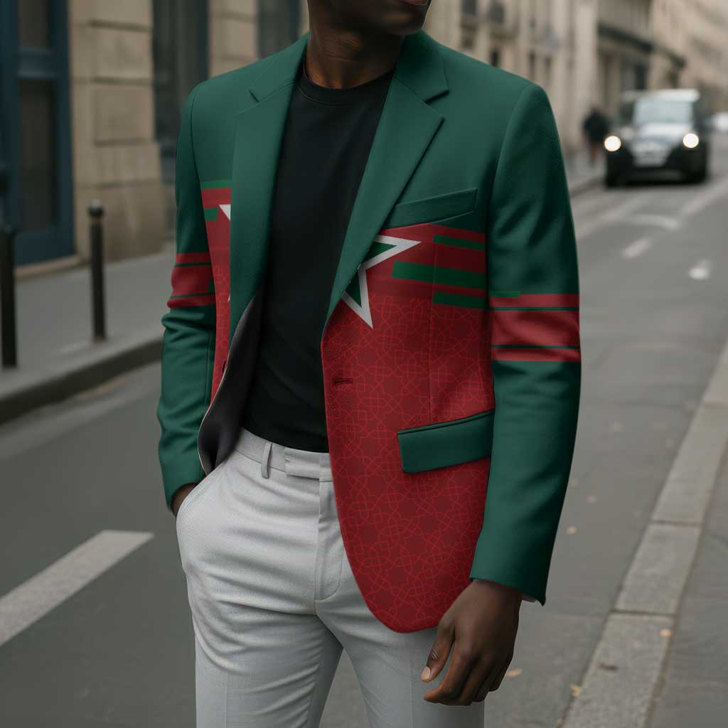 World Football 2026 Morocco Custom Blazer African Geometric Red Pattern - African Pride