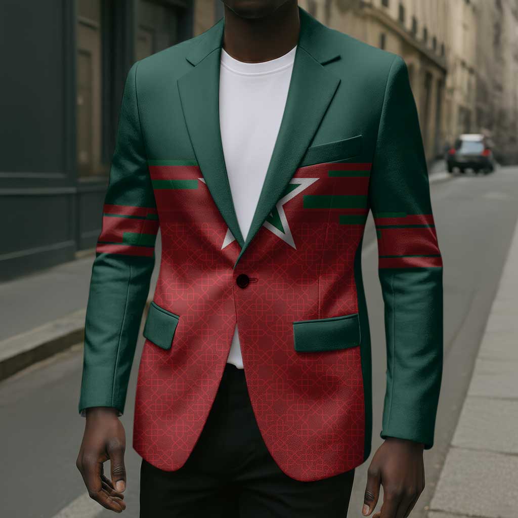 World Football 2026 Morocco Custom Blazer African Geometric Red Pattern - African Pride