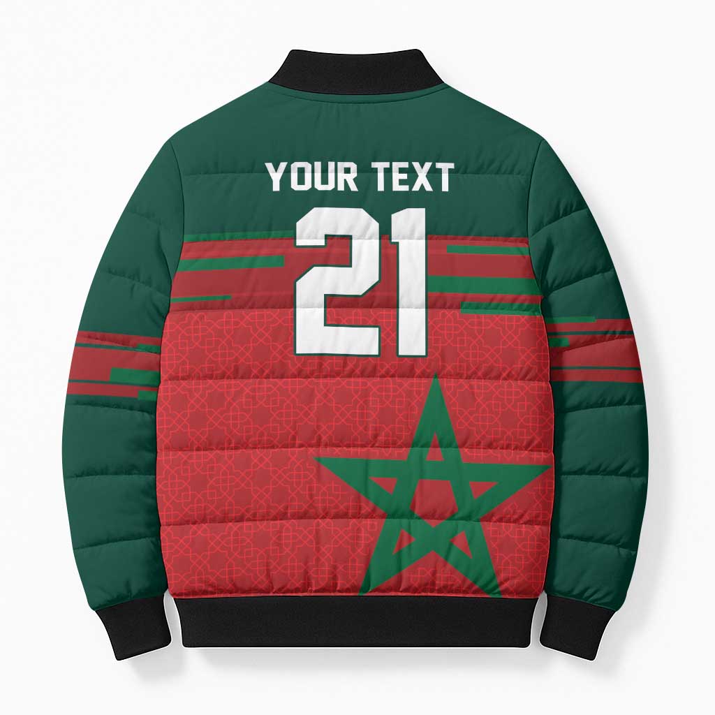 World Football 2026 Morocco Custom Bomber Puffer Jacket African Geometric Red Pattern - African Pride